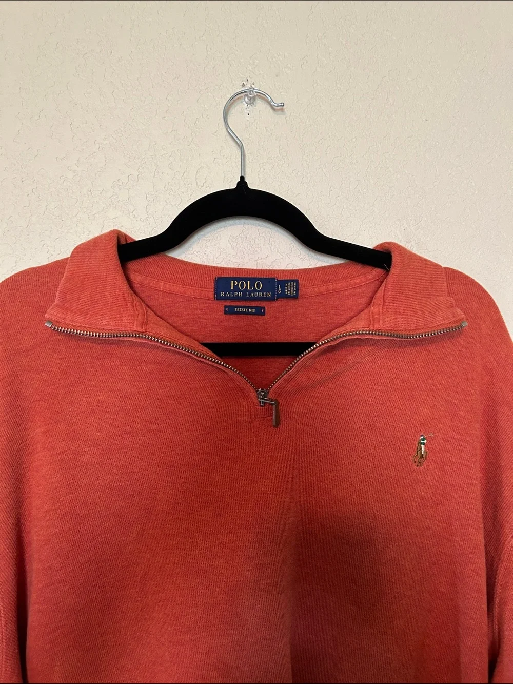 Polo Ralph Lauren Estate Rib Quarter Zip Pullover Sweater Orange Men’s Large